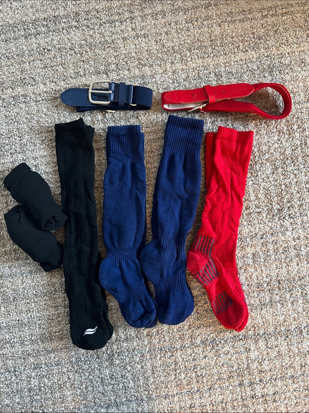 Amazon Kids Baseball Belts and Socks Set - Navy, Red, Black